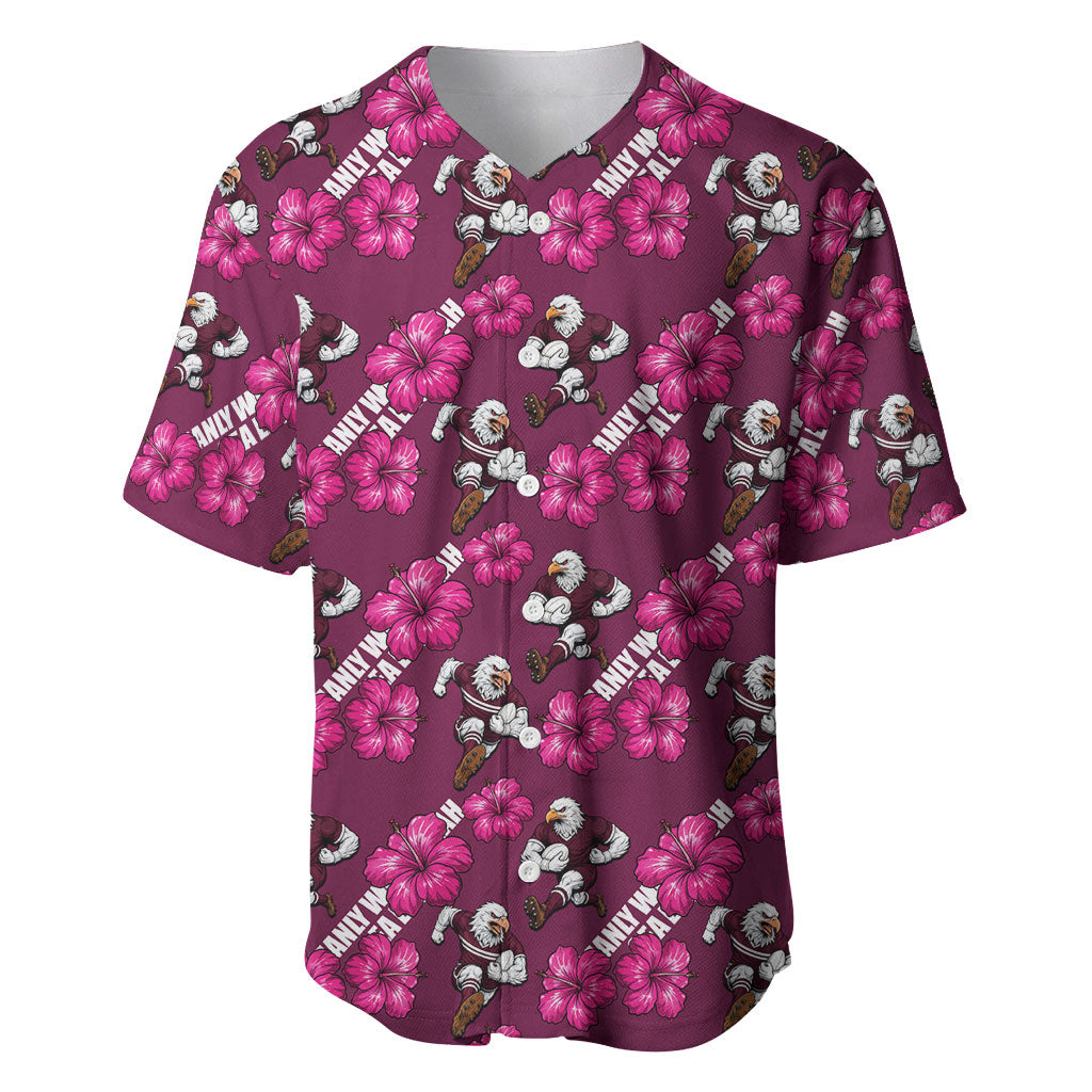 Manly Warringah Sea Eagles Baseball Jersey Tropical Hibiscus Floral Seamless Rugby Mascot