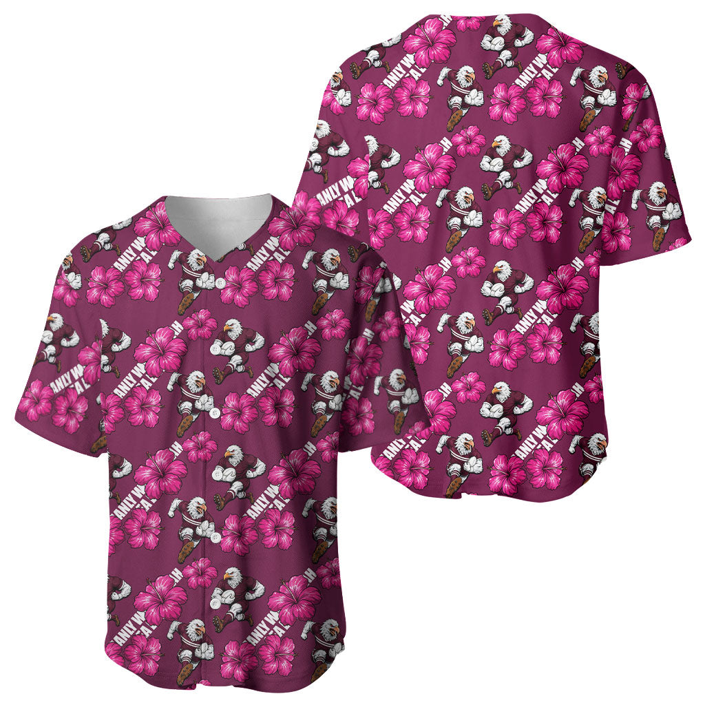 Manly Warringah Sea Eagles Baseball Jersey Tropical Hibiscus Floral Seamless Rugby Mascot