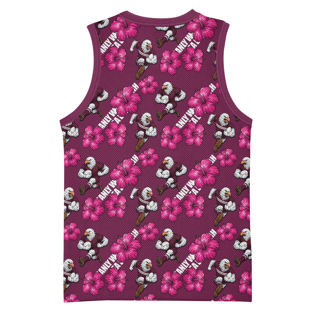 Manly Warringah Sea Eagles Basketball Jersey Tropical Hibiscus Floral Seamless Rugby Mascot