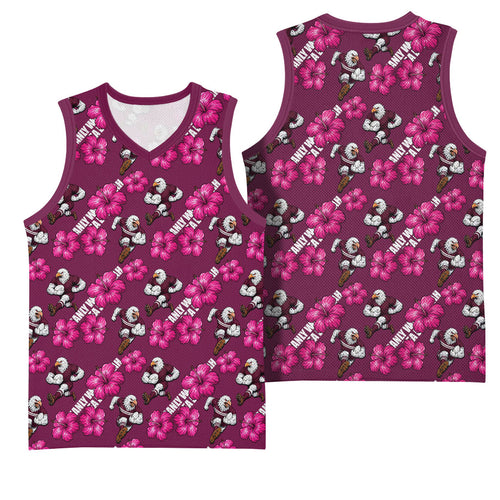 Manly Warringah Sea Eagles Basketball Jersey Tropical Hibiscus Floral Seamless Rugby Mascot
