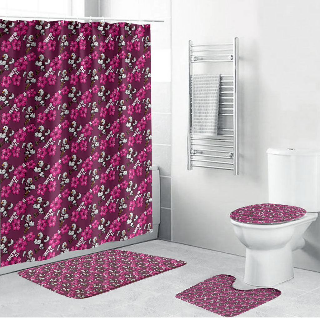 Manly Warringah Sea Eagles Bathroom Set Tropical Hibiscus Floral Seamless Rugby Mascot