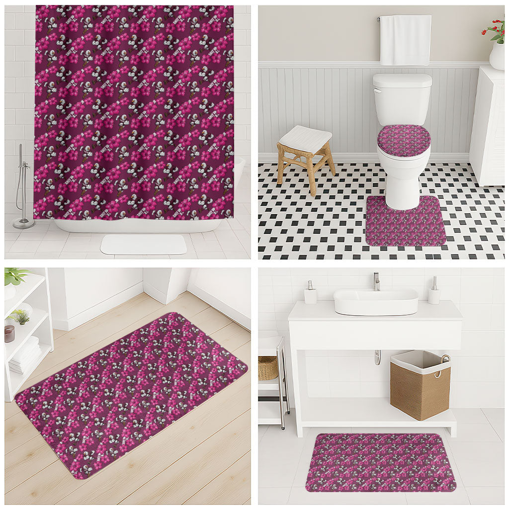 Manly Warringah Sea Eagles Bathroom Set Tropical Hibiscus Floral Seamless Rugby Mascot