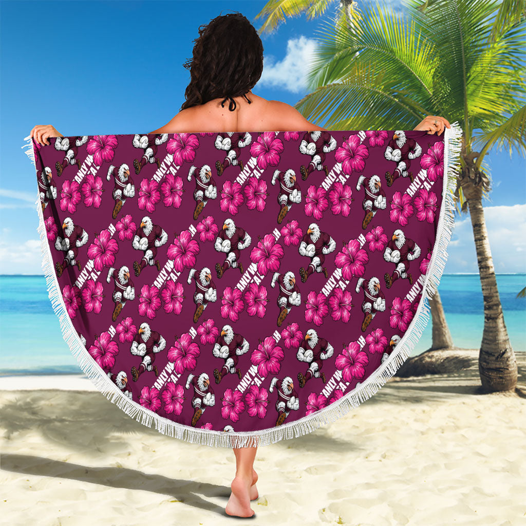 Manly Warringah Sea Eagles Beach Blanket Tropical Hibiscus Floral Seamless Rugby Mascot