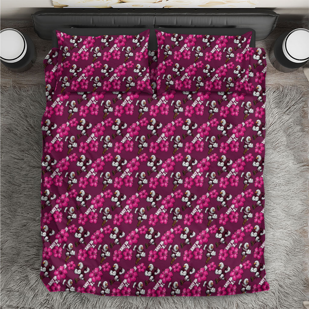 Manly Warringah Sea Eagles Bedding Set Tropical Hibiscus Floral Seamless Rugby Mascot