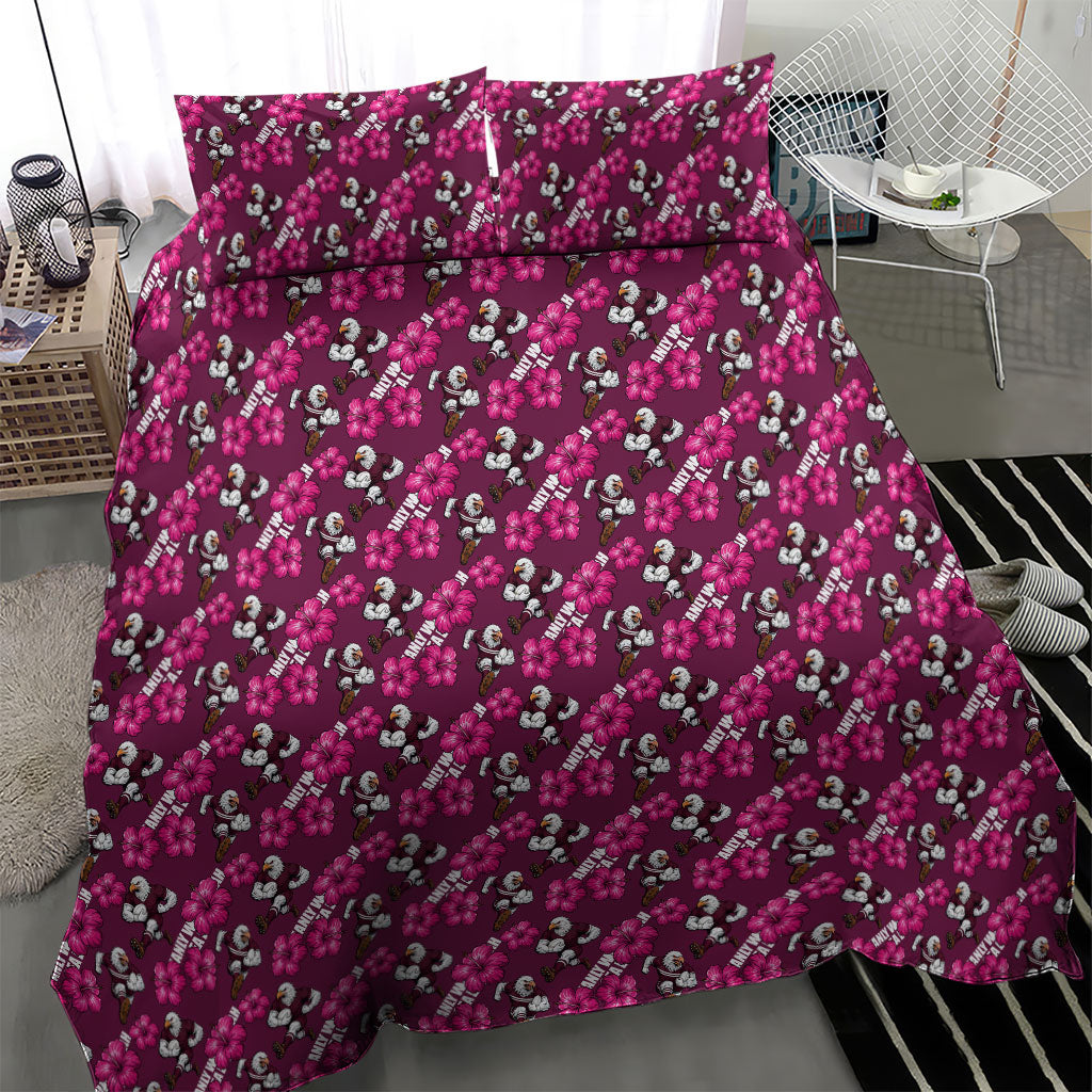 Manly Warringah Sea Eagles Bedding Set Tropical Hibiscus Floral Seamless Rugby Mascot