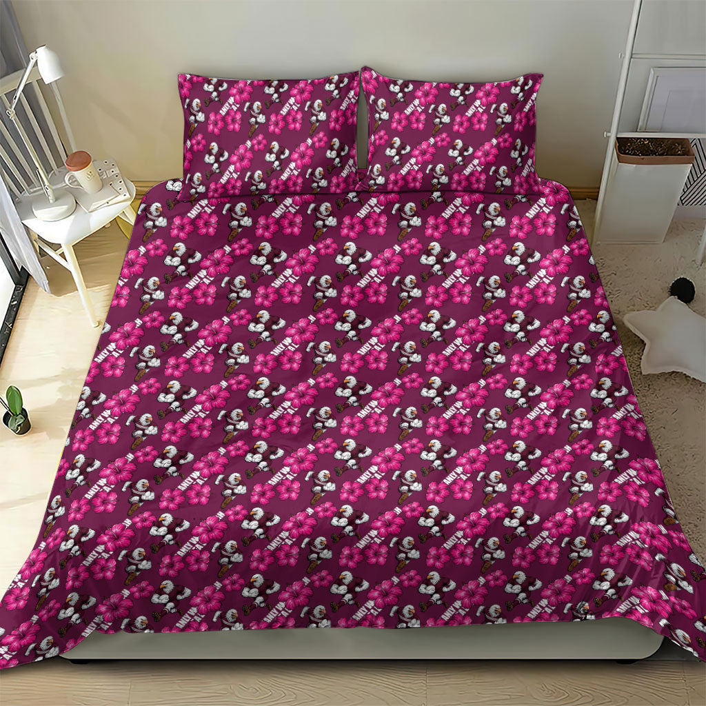 Manly Warringah Sea Eagles Bedding Set Tropical Hibiscus Floral Seamless Rugby Mascot