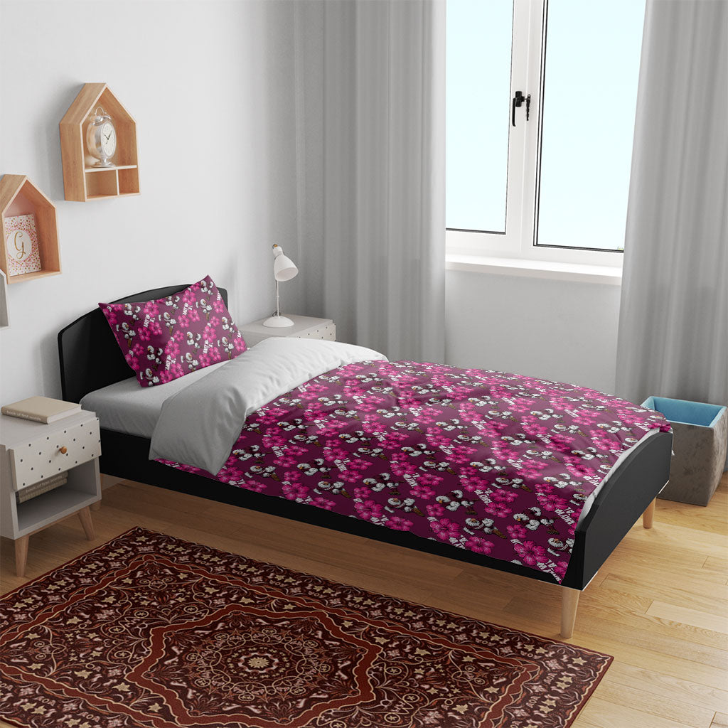 Manly Warringah Sea Eagles Bedding Set Tropical Hibiscus Floral Seamless Rugby Mascot