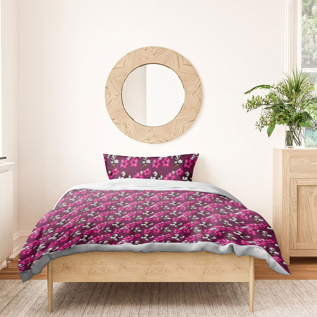 Manly Warringah Sea Eagles Bedding Set Tropical Hibiscus Floral Seamless Rugby Mascot