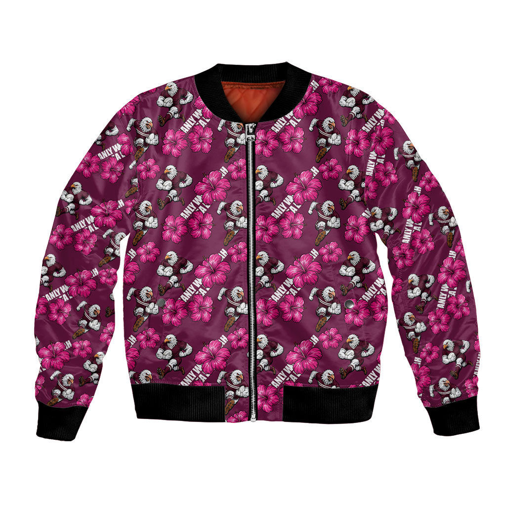 Manly Warringah Sea Eagles Bomber Jacket Tropical Hibiscus Floral Seamless Rugby Mascot
