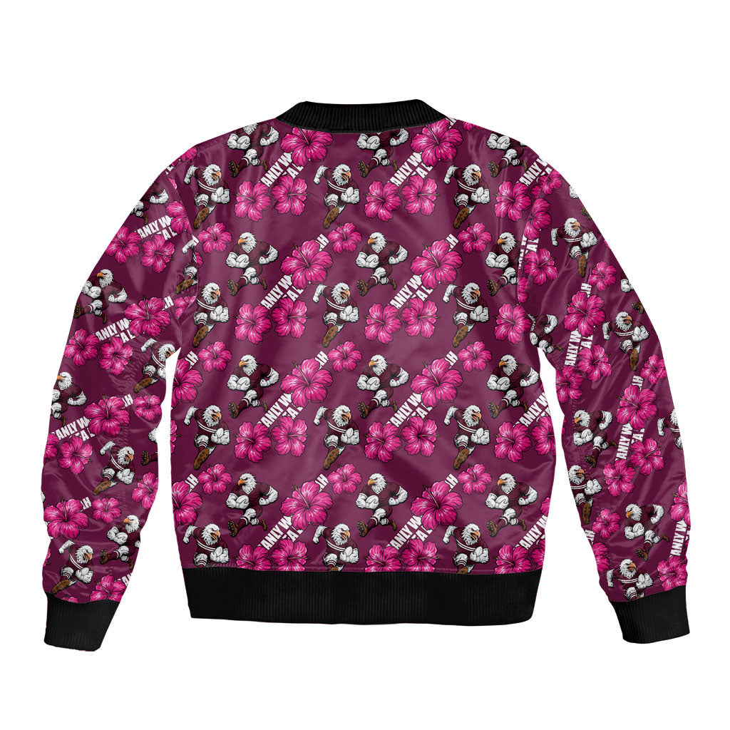 Manly Warringah Sea Eagles Bomber Jacket Tropical Hibiscus Floral Seamless Rugby Mascot