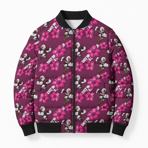 Manly Warringah Sea Eagles Bomber Puffer Jacket Tropical Hibiscus Floral Seamless Rugby Mascot