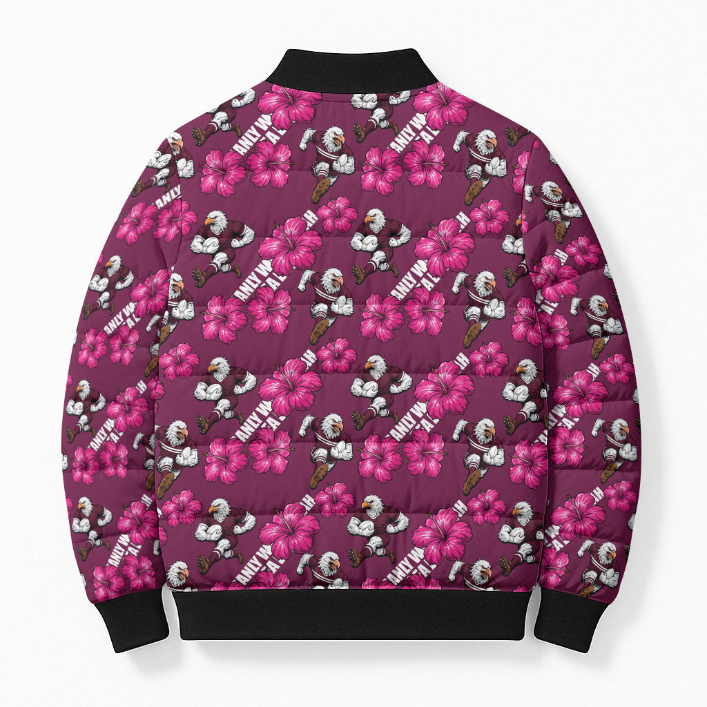 Manly Warringah Sea Eagles Bomber Puffer Jacket Tropical Hibiscus Floral Seamless Rugby Mascot