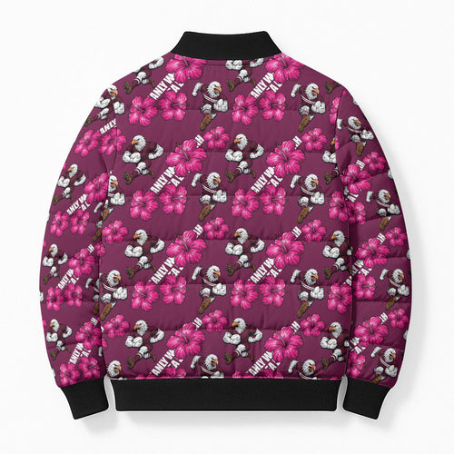 Manly Warringah Sea Eagles Bomber Puffer Jacket Tropical Hibiscus Floral Seamless Rugby Mascot