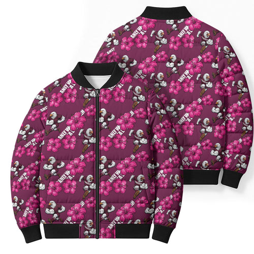 Manly Warringah Sea Eagles Bomber Puffer Jacket Tropical Hibiscus Floral Seamless Rugby Mascot