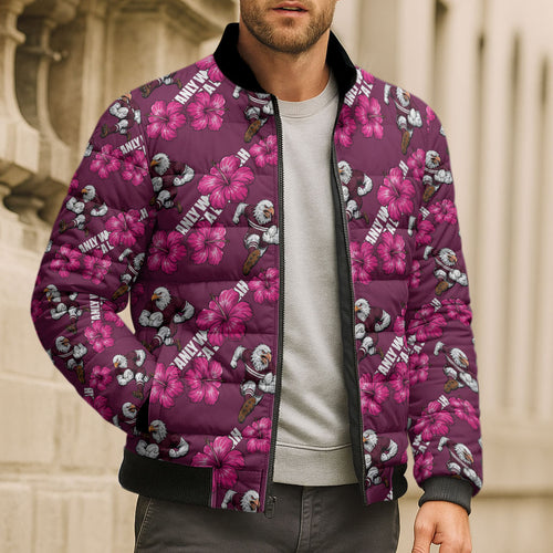 Manly Warringah Sea Eagles Bomber Puffer Jacket Tropical Hibiscus Floral Seamless Rugby Mascot
