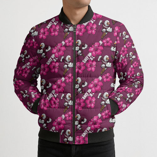 Manly Warringah Sea Eagles Bomber Puffer Jacket Tropical Hibiscus Floral Seamless Rugby Mascot