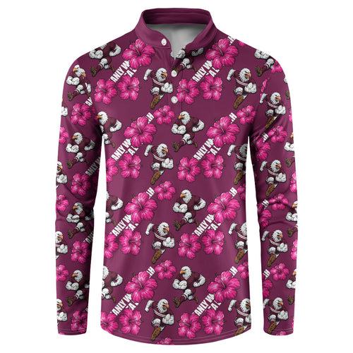 Manly Warringah Sea Eagles Button Sweatshirt Tropical Hibiscus Floral Seamless Rugby Mascot