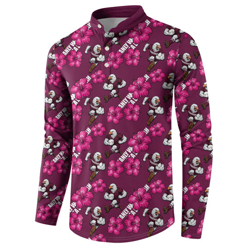 Manly Warringah Sea Eagles Button Sweatshirt Tropical Hibiscus Floral Seamless Rugby Mascot