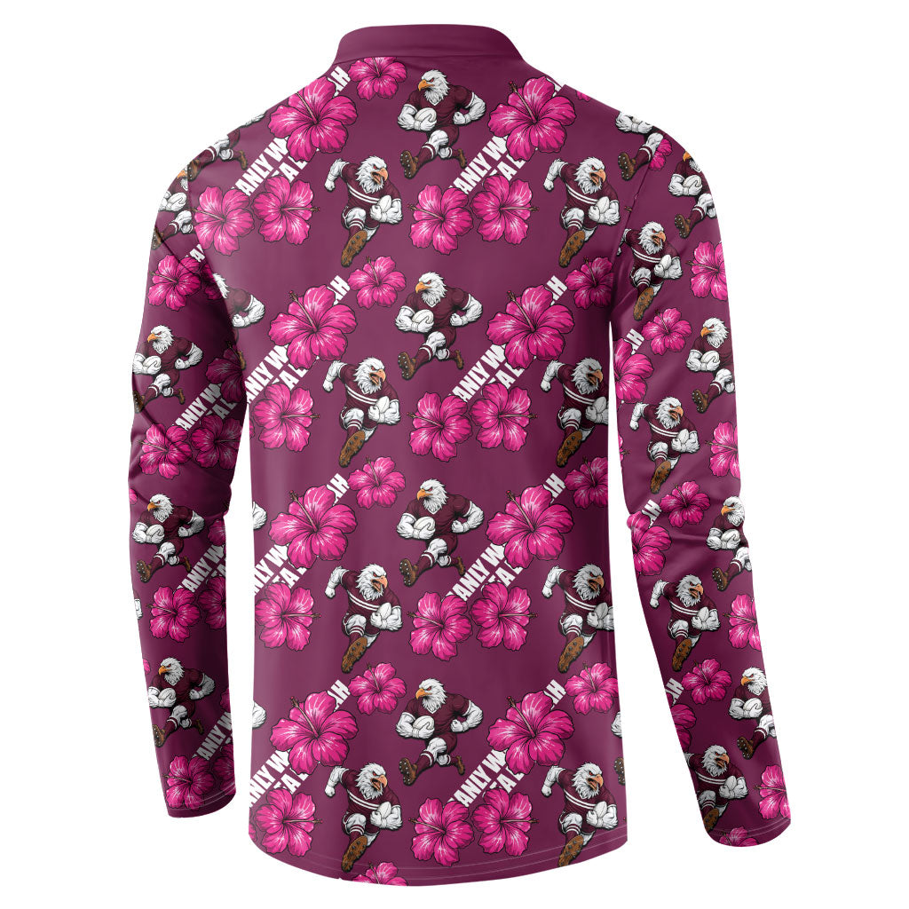 Manly Warringah Sea Eagles Button Sweatshirt Tropical Hibiscus Floral Seamless Rugby Mascot