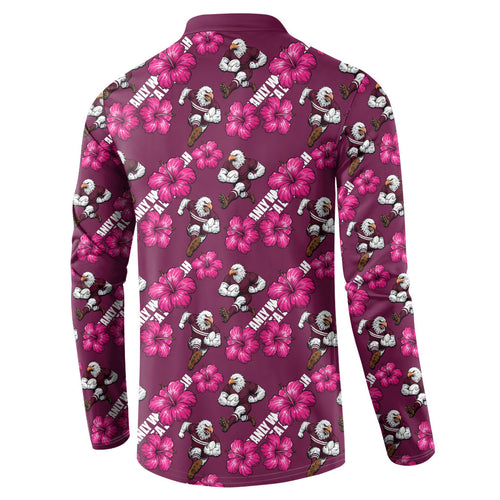 Manly Warringah Sea Eagles Button Sweatshirt Tropical Hibiscus Floral Seamless Rugby Mascot