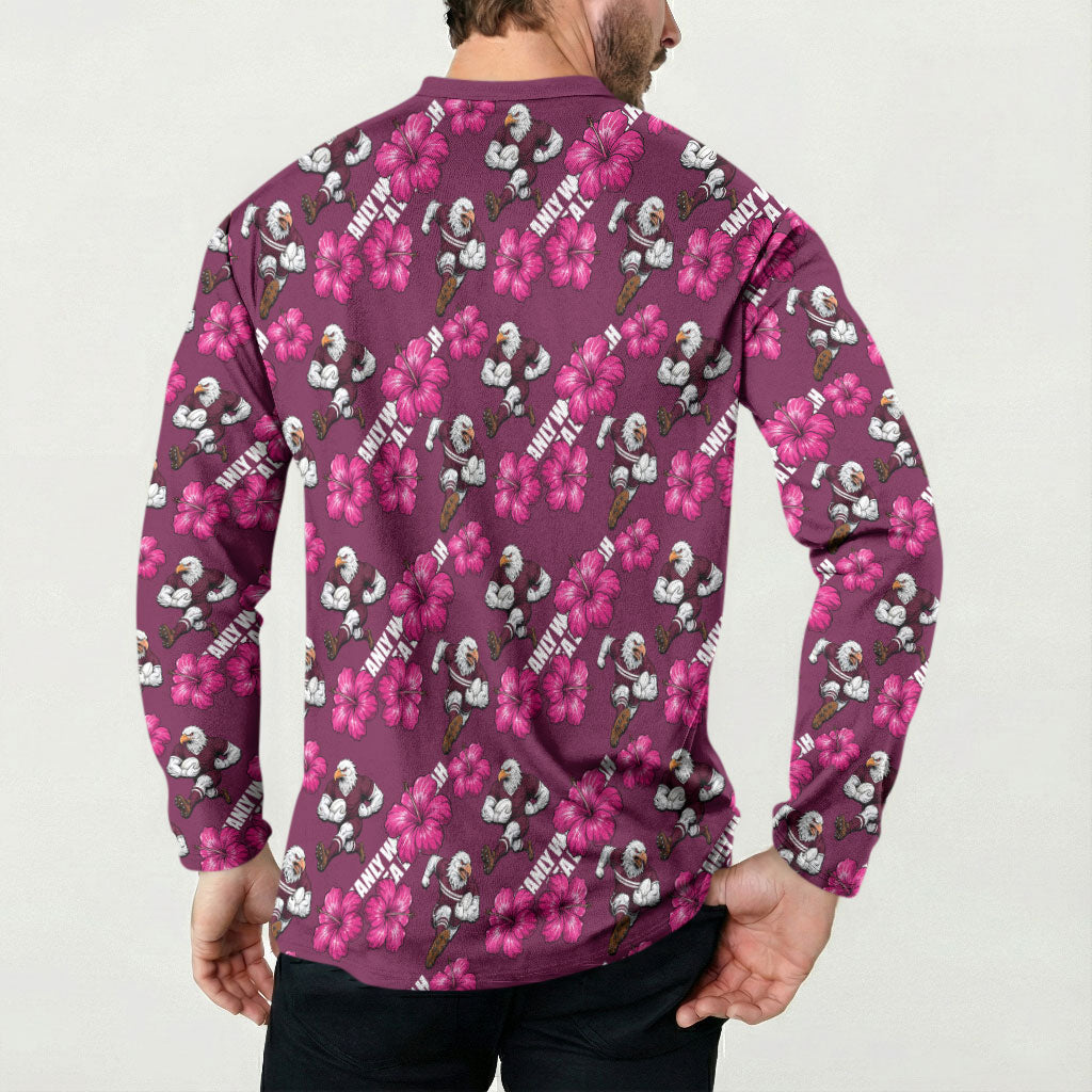 Manly Warringah Sea Eagles Button Sweatshirt Tropical Hibiscus Floral Seamless Rugby Mascot