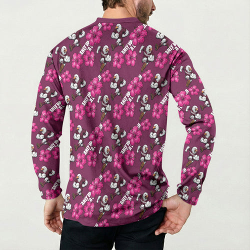 Manly Warringah Sea Eagles Button Sweatshirt Tropical Hibiscus Floral Seamless Rugby Mascot