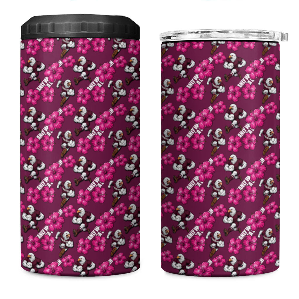 Manly Warringah Sea Eagles 4 in 1 Can Cooler Tumbler Tropical Hibiscus Floral Seamless Rugby Mascot