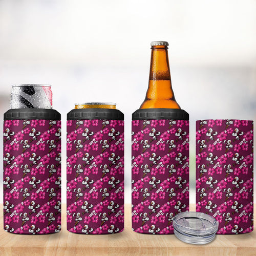 Manly Warringah Sea Eagles 4 in 1 Can Cooler Tumbler Tropical Hibiscus Floral Seamless Rugby Mascot