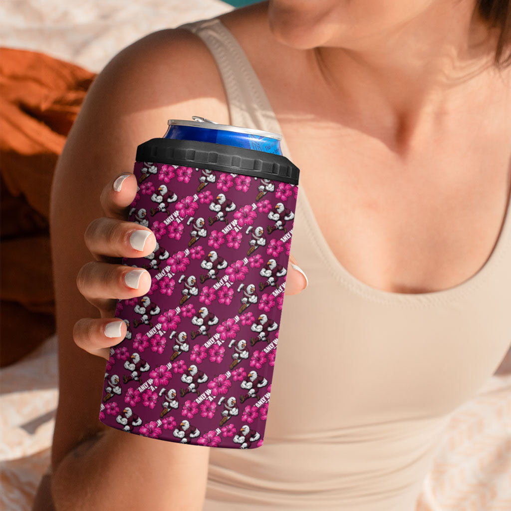 Manly Warringah Sea Eagles 4 in 1 Can Cooler Tumbler Tropical Hibiscus Floral Seamless Rugby Mascot