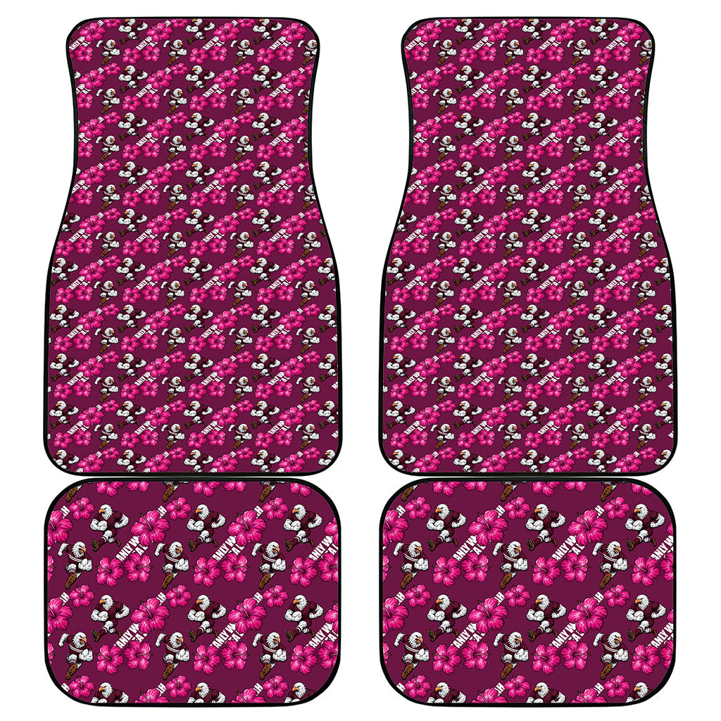 Manly Warringah Sea Eagles Car Mats Tropical Hibiscus Floral Seamless Rugby Mascot