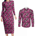Manly Warringah Sea Eagles Couples Matching Long Sleeve Bodycon Dress and Long Sleeve Button Shirt Tropical Hibiscus Floral Seamless Rugby Mascot
