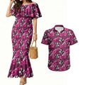 Manly Warringah Sea Eagles Couples Matching Mermaid Dress and Hawaiian Shirt Tropical Hibiscus Floral Seamless Rugby Mascot