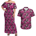 Manly Warringah Sea Eagles Couples Matching Off Shoulder Maxi Dress and Hawaiian Shirt Tropical Hibiscus Floral Seamless Rugby Mascot