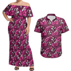 Manly Warringah Sea Eagles Couples Matching Off Shoulder Maxi Dress and Hawaiian Shirt Tropical Hibiscus Floral Seamless Rugby Mascot