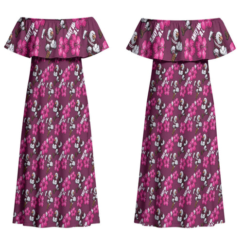Manly Warringah Sea Eagles Couples Matching Off Shoulder Maxi Dress and Hawaiian Shirt Tropical Hibiscus Floral Seamless Rugby Mascot