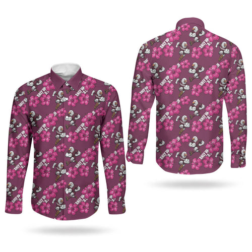 Manly Warringah Sea Eagles Couples Matching Off Shoulder Maxi Dress and Long Sleeve Button Shirt Tropical Hibiscus Floral Seamless Rugby Mascot