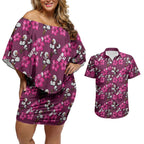 Manly Warringah Sea Eagles Couples Matching Off Shoulder Short Dress and Hawaiian Shirt Tropical Hibiscus Floral Seamless Rugby Mascot