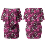 Manly Warringah Sea Eagles Couples Matching Off Shoulder Short Dress and Hawaiian Shirt Tropical Hibiscus Floral Seamless Rugby Mascot