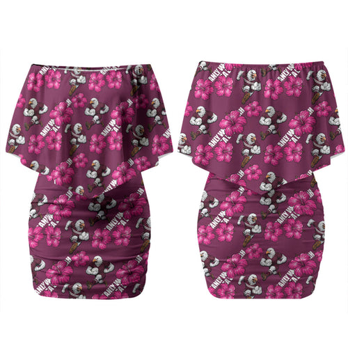 Manly Warringah Sea Eagles Couples Matching Off Shoulder Short Dress and Hawaiian Shirt Tropical Hibiscus Floral Seamless Rugby Mascot