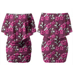 Manly Warringah Sea Eagles Couples Matching Off Shoulder Short Dress and Long Sleeve Button Shirt Tropical Hibiscus Floral Seamless Rugby Mascot