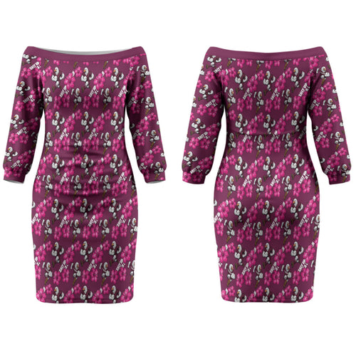 Manly Warringah Sea Eagles Couples Matching Off The Shoulder Long Sleeve Dress and Hawaiian Shirt Tropical Hibiscus Floral Seamless Rugby Mascot