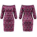 Manly Warringah Sea Eagles Couples Matching Off The Shoulder Long Sleeve Dress and Long Sleeve Button Shirt Tropical Hibiscus Floral Seamless Rugby Mascot