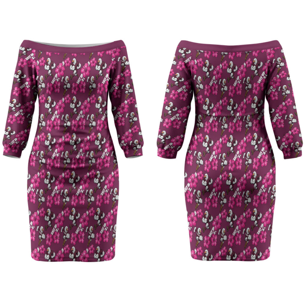 Manly Warringah Sea Eagles Couples Matching Off The Shoulder Long Sleeve Dress and Long Sleeve Button Shirt Tropical Hibiscus Floral Seamless Rugby Mascot