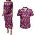 Manly Warringah Sea Eagles Couples Matching Puletasi and Hawaiian Shirt Tropical Hibiscus Floral Seamless Rugby Mascot