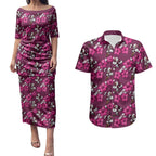 Manly Warringah Sea Eagles Couples Matching Puletasi and Hawaiian Shirt Tropical Hibiscus Floral Seamless Rugby Mascot