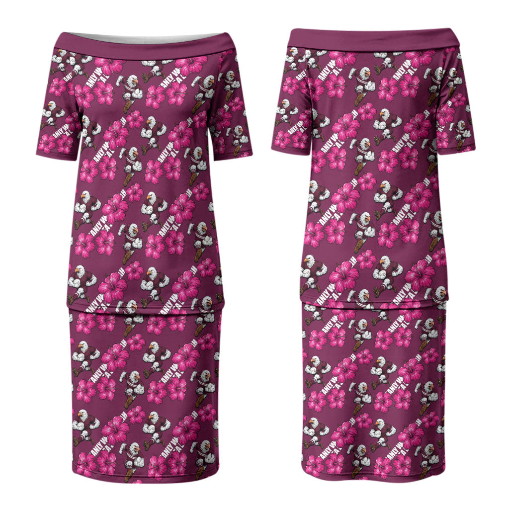 Manly Warringah Sea Eagles Couples Matching Puletasi and Hawaiian Shirt Tropical Hibiscus Floral Seamless Rugby Mascot