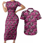 Manly Warringah Sea Eagles Couples Matching Short Sleeve Bodycon Dress and Hawaiian Shirt Tropical Hibiscus Floral Seamless Rugby Mascot