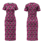 Manly Warringah Sea Eagles Couples Matching Short Sleeve Bodycon Dress and Long Sleeve Button Shirt Tropical Hibiscus Floral Seamless Rugby Mascot