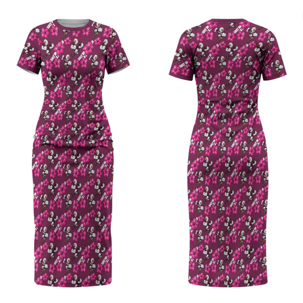 Manly Warringah Sea Eagles Couples Matching Short Sleeve Bodycon Dress and Long Sleeve Button Shirt Tropical Hibiscus Floral Seamless Rugby Mascot