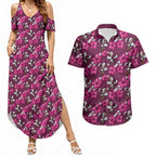 Manly Warringah Sea Eagles Couples Matching Summer Maxi Dress and Hawaiian Shirt Tropical Hibiscus Floral Seamless Rugby Mascot